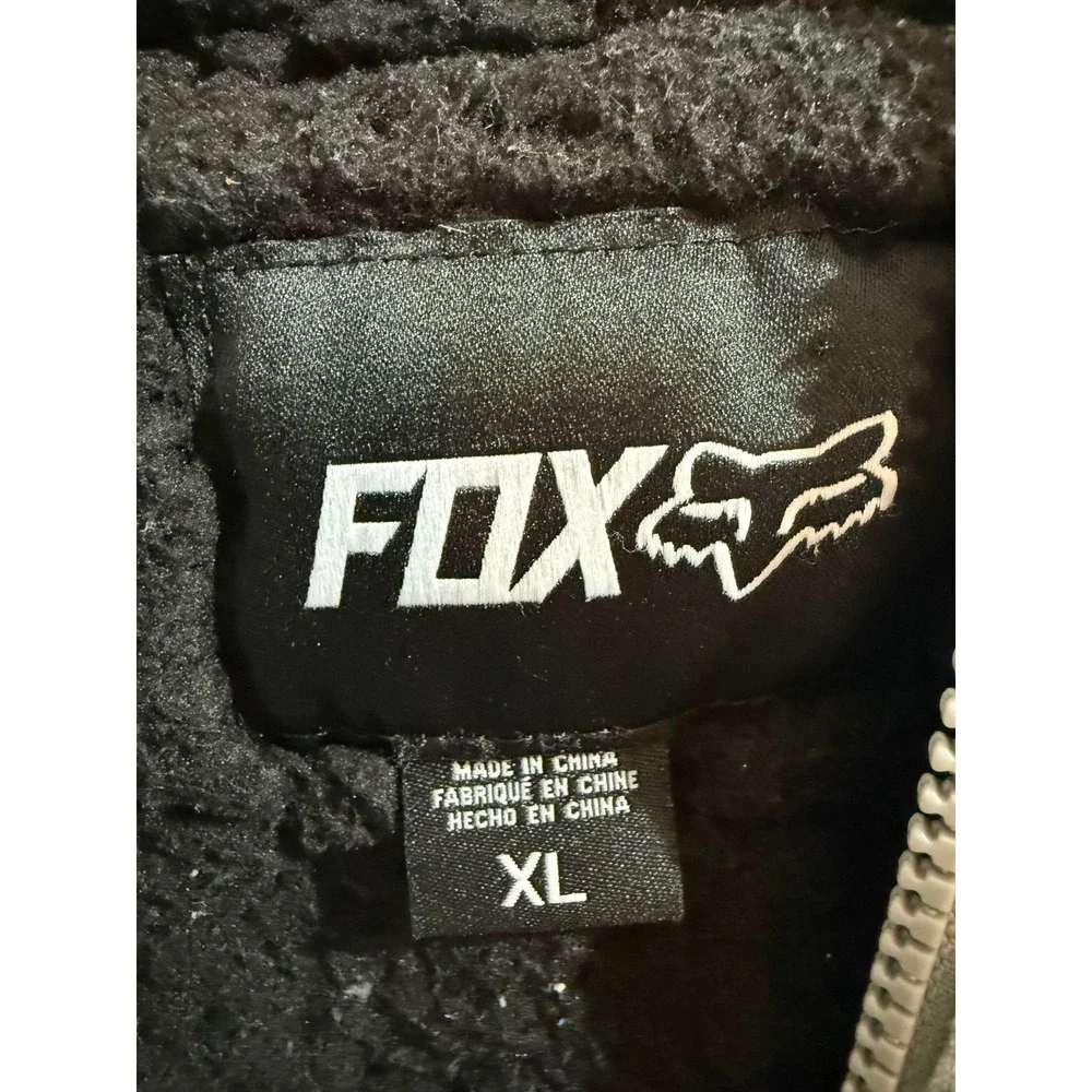 Fox Racing Y2K Mens Zip Up Hoodie Grey Black Motocross Graphic Sherpa Lined XL